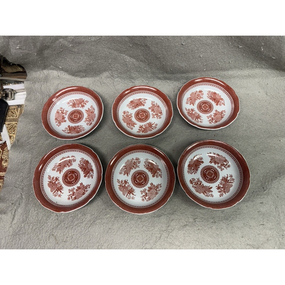 VINTAGE SPODE FINE STONE 6 1/4" CEREAL‎ BOWL FITZHUGH RED LOT OF 6